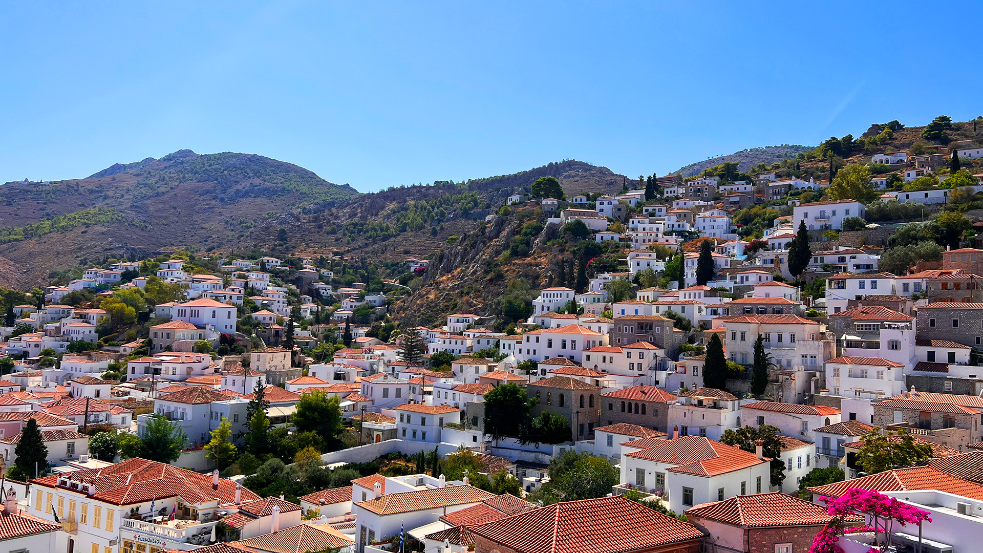 A beautiful inland view on the island of Hydra from the Lazaros Koundouriotis Historic Residence and Art Gallery.