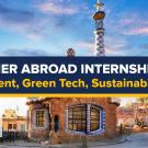Graphic with text "UC Davis Summer Internship Abroad Environment, Green Tech, & Sustainability in Spain