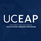 UCEAP logo on dark-blue background with a faint world map